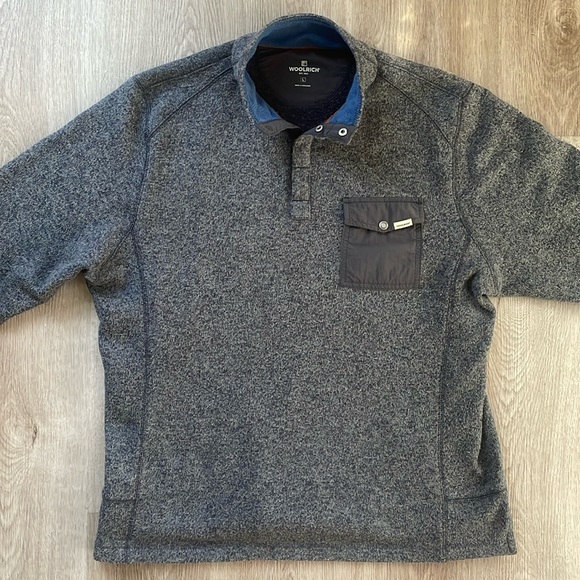 Woolrich 1/4 Zip-style Sweater with Snap Closures - L (Gray Heather) - Picture 2 of 4